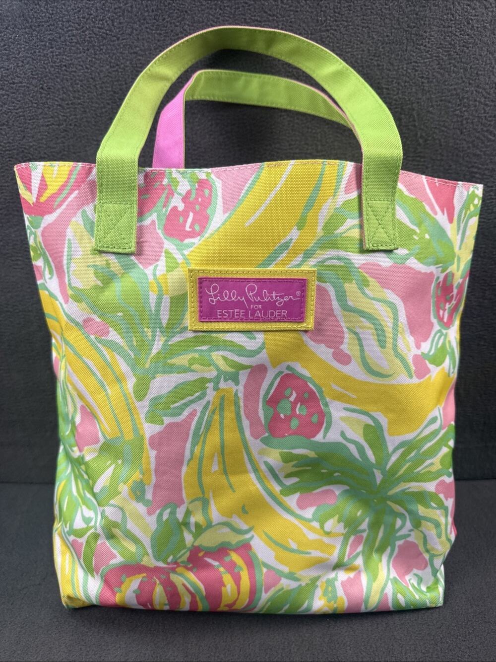 Lilly Pulitzer For Estee Lauder Vibrant Vacation Banana Tropical Print Tote Bag